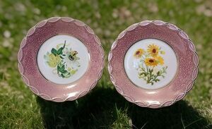 2) Pedestal Cake Dessert Plates Passion Flower Porcelain Tidbit Two's Company